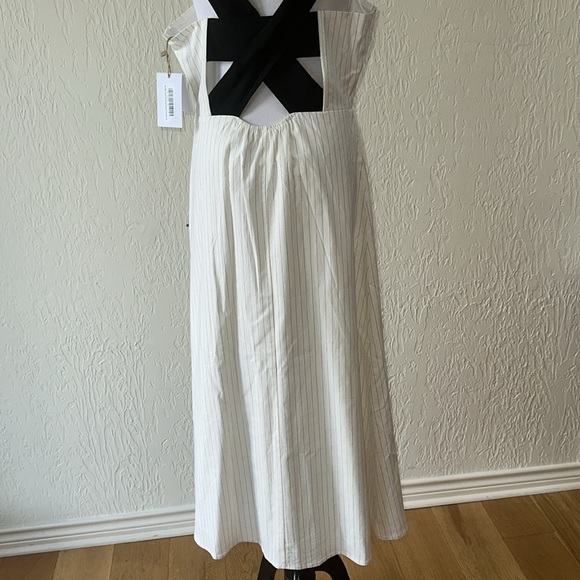 NWT LUXMII Gessato Linen Midi Dress Black Pinstripe - Picture 11 of 11